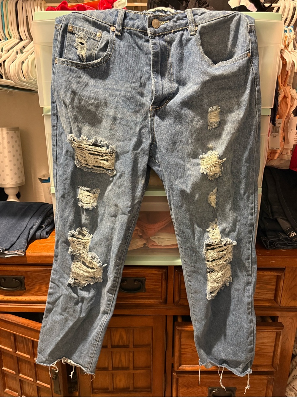 Almost Famous Light Blue Distressed Skinny Jeans for Men